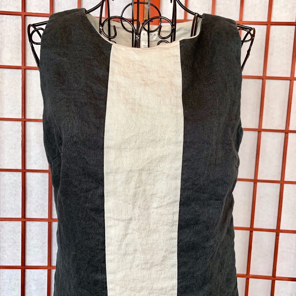 Kenar Block Color Sleeveless Linen Shift Midi